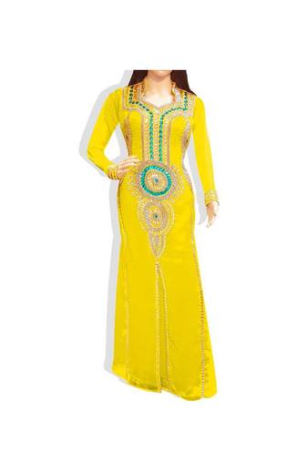 Yellow Embroidered Georgette Islamic Kaftans With Zari & Stone Work