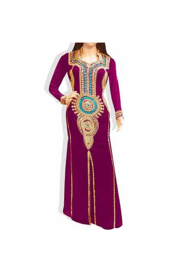 Magenta Embroidered Georgette Islamic Kaftans With Zari & Stone Work