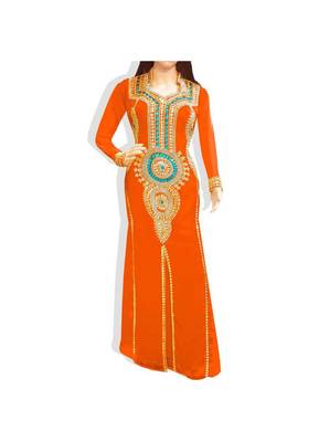 Orange Embroidered Georgette Islamic Kaftans With Zari & Stone Work 1