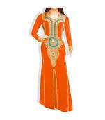 Orange Embroidered Georgette Islamic Kaftans With Zari & Stone Work
