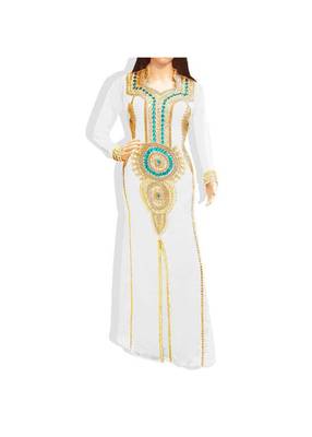 White Embroidered Georgette Islamic Kaftans With Zari & Stone Work 1