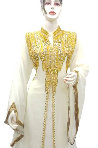Cream Embroidered Georgette Islamic Kaftans With Zari & Stone Work