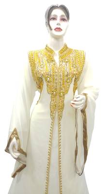 Cream Embroidered Georgette Islamic Kaftans With Zari & Stone Work 1