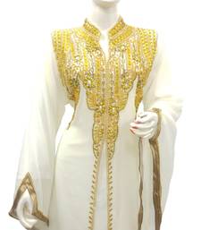Cream Embroidered Georgette Islamic Kaftans With Zari & Stone Work