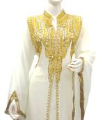 Cream Embroidered Georgette Islamic Kaftans With Zari & Stone Work