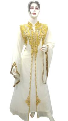 Cream Embroidered Georgette Islamic Kaftans With Zari & Stone Work 2