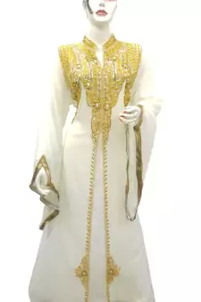 Cream Embroidered Georgette Islamic Kaftans With Zari & Stone Work