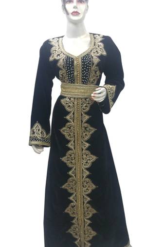 Black Embroidered Georgette Islamic Kaftans With Zari & Stone Work