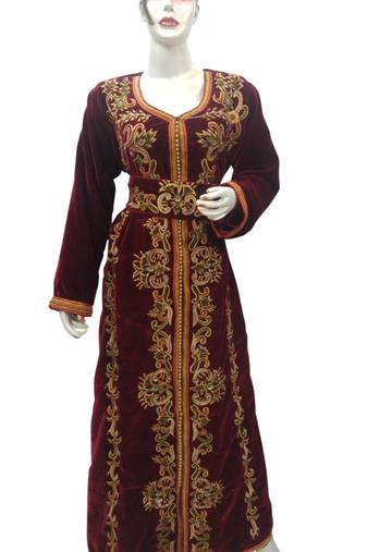 Maroon Embroidered Georgette Islamic Kaftans With Zari & Stone Work