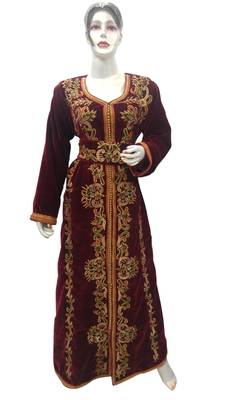Maroon Embroidered Georgette Islamic Kaftans With Zari & Stone Work 1