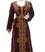 Maroon Embroidered Georgette Islamic Kaftans With Zari & Stone Work