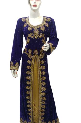 Purple Embroidered Georgette Islamic Kaftans With Zari & Stone Work