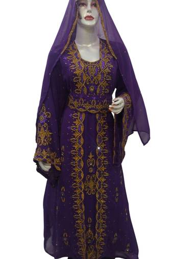 Purple Embroidered Georgette Islamic Kaftans With Zari & Stone Work