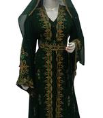 Green Embroidered Georgette Islamic Kaftans With Zari & Stone Work