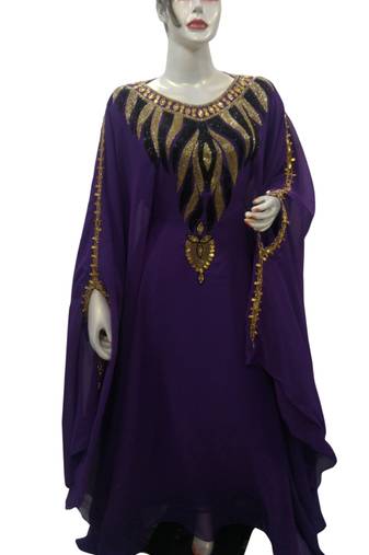 Purple Embroidered Georgette Islamic Kaftans With Zari & Stone Work