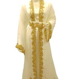Cream Embroidered Georgette Islamic Kaftans With Zari & Stone Work