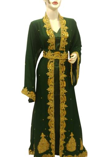 Green Embroidered Georgette Islamic Kaftans With Zari & Stone Work