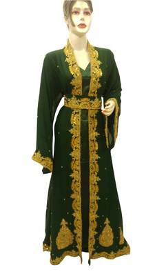 Green Embroidered Georgette Islamic Kaftans With Zari & Stone Work 1