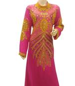 Pink Embroidered Georgette Islamic Kaftans With Zari & Stone Work