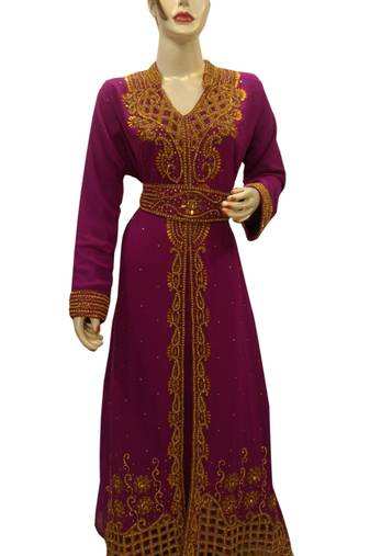 Pink Embroidered Georgette Islamic Kaftans With Zari & Stone Work