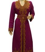 Pink Embroidered Georgette Islamic Kaftans With Zari & Stone Work