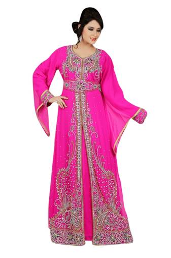 Pink Embroidered Georgette Islamic Kaftans With Zari & Stone Work