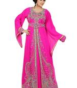 Pink Embroidered Georgette Islamic Kaftans With Zari & Stone Work