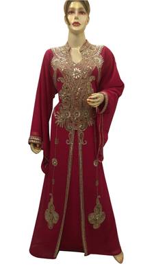Maroon Embroidered Georgette Islamic Kaftans With Zari & Stone Work 1