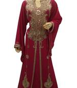Maroon Embroidered Georgette Islamic Kaftans With Zari & Stone Work