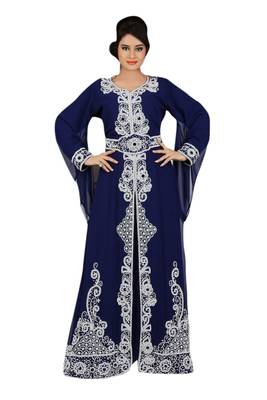 Navy Blue Embroidered Georgette Islamic Kaftans With Zari & Stone Work 1