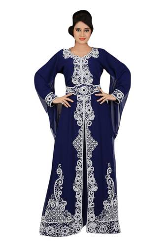 Navy Blue Embroidered Georgette Islamic Kaftans With Zari & Stone Work