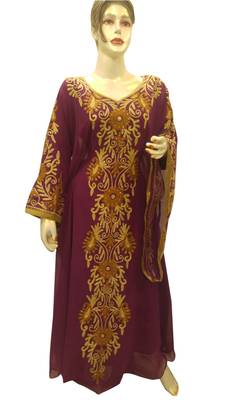 Magenta Embroidered Georgette Islamic Kaftans With Zari & Stone Work 1