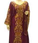 Magenta Embroidered Georgette Islamic Kaftans With Zari & Stone Work