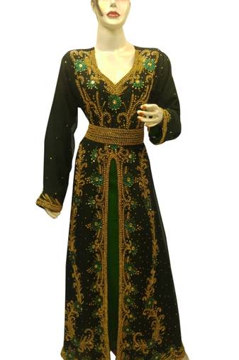 Inner Gren Jacket Black Embroidered Georgette Islamic Kaftans With Zari & Stone Work