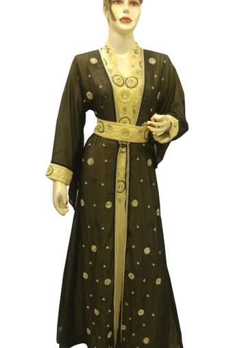 Green and yellow Embroidered Georgette Islamic Kaftans With Zari & Stone Work