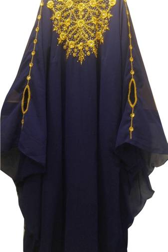 Royal Blue Embroidered Georgette Islamic Kaftans With Zari & Stone Work