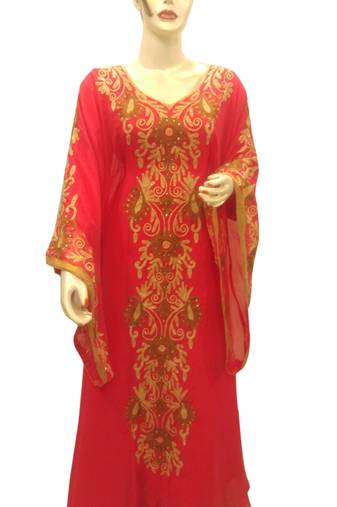 orange Embroidered Georgette Islamic Kaftans With Zari & Stone Work