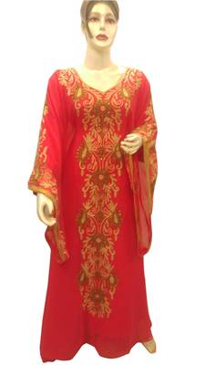 orange Embroidered Georgette Islamic Kaftans With Zari & Stone Work 1