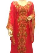 orange Embroidered Georgette Islamic Kaftans With Zari & Stone Work