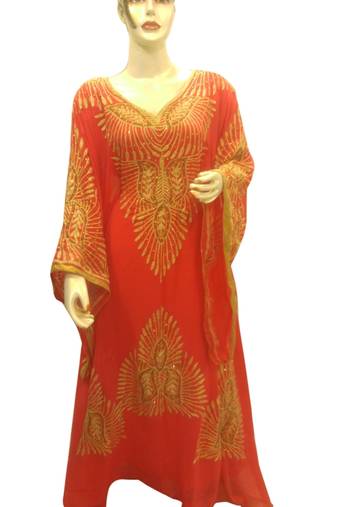 Orange Embroidered Georgette Islamic Kaftans With Zari & Stone Work