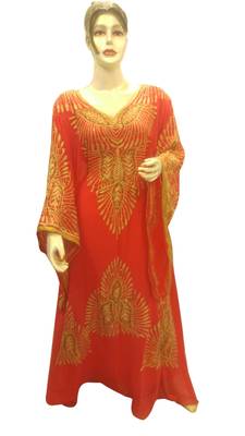 Orange Embroidered Georgette Islamic Kaftans With Zari & Stone Work 1