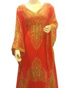 Orange Embroidered Georgette Islamic Kaftans With Zari & Stone Work