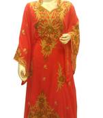 Tomato Embroidered Georgette Islamic Kaftans With Zari & Stone Work