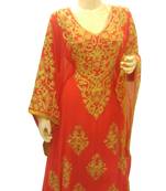 Tomato Embroidered Georgette Islamic Kaftans With Zari & Stone Work