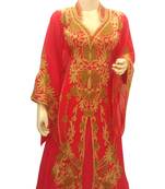 Tomato Embroidered Georgette Islamic Kaftans With Zari & Stone Work
