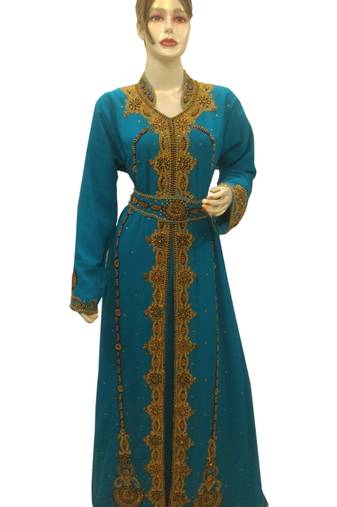 Blue Embroidered Georgette Islamic Kaftans With Zari & Stone Work