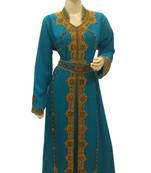 Blue Embroidered Georgette Islamic Kaftans With Zari & Stone Work
