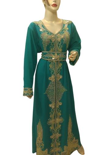 Teal Embroidered Georgette Islamic Kaftans With Zari & Stone Work