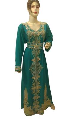 Teal Embroidered Georgette Islamic Kaftans With Zari & Stone Work 1