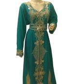 Teal Embroidered Georgette Islamic Kaftans With Zari & Stone Work